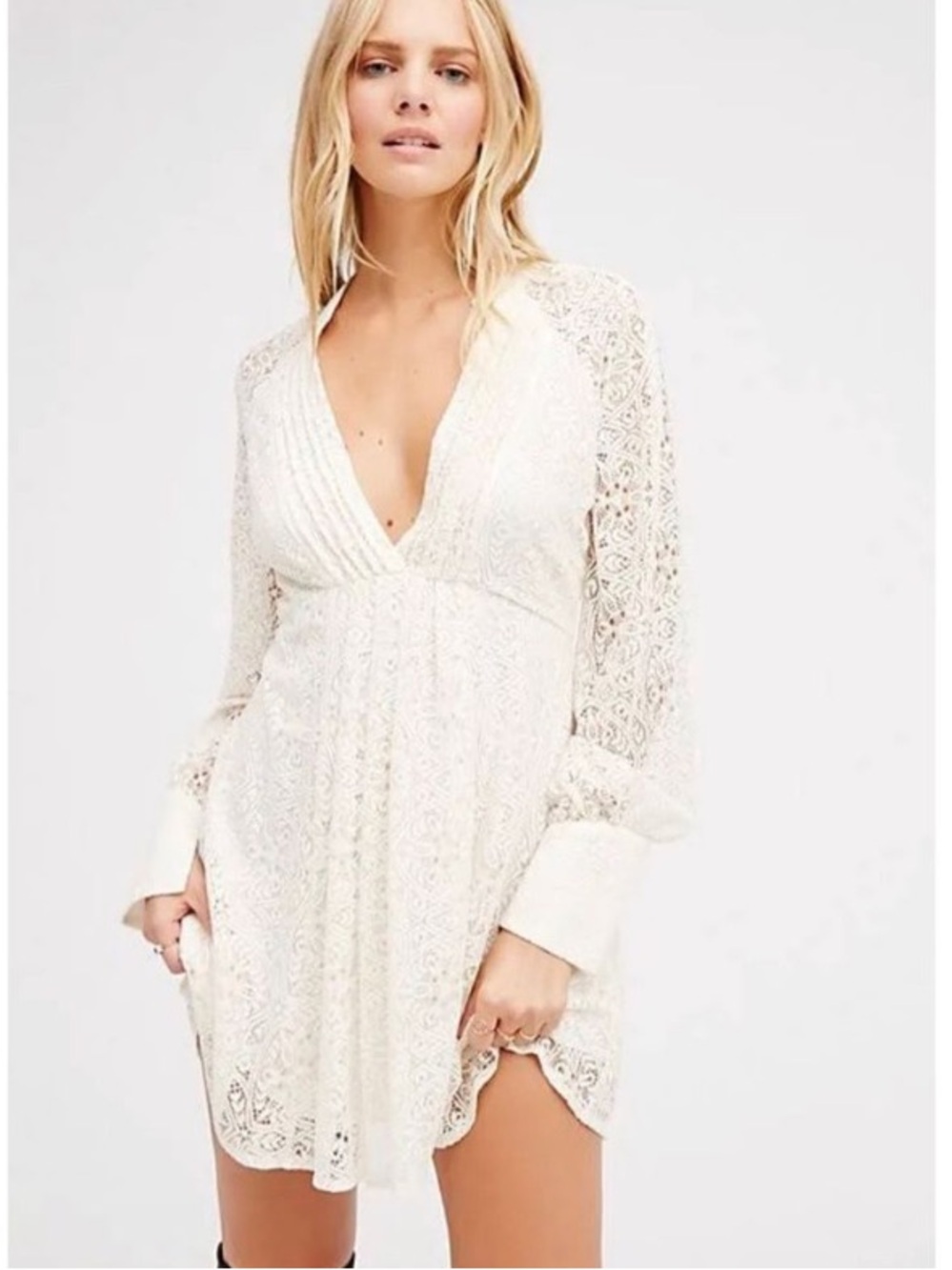 Free People Uptown Lace Mini Dress Ivory